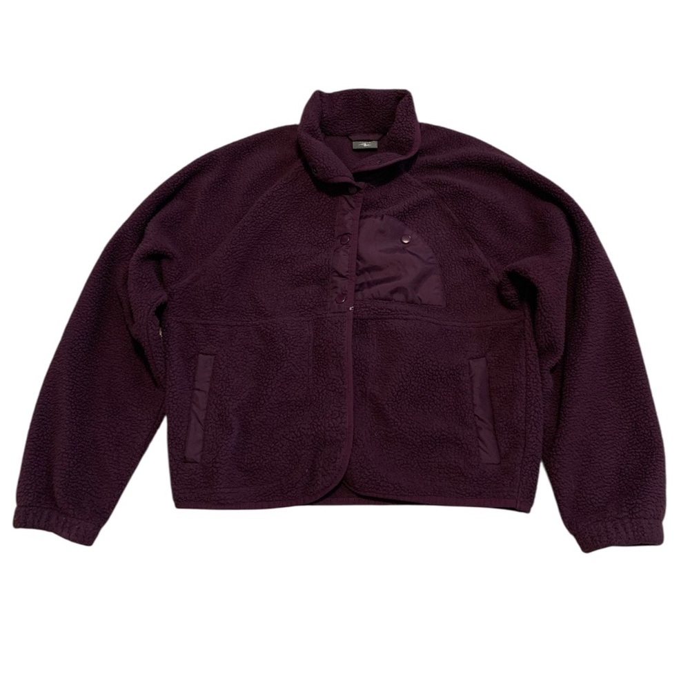 💜 Athletic Works Burgundy Sherpa Snap-Front Jacket - Fleece - Size M - Outdoor